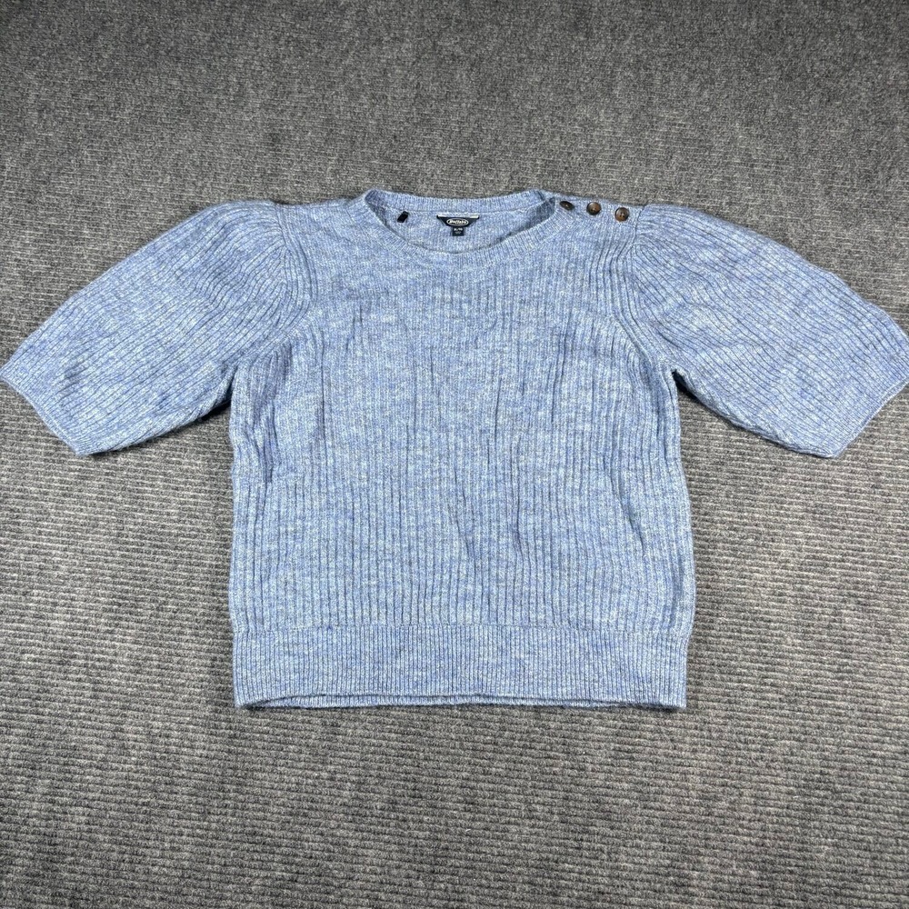 Buffalo Short Sleeve Sweater Womens XL Blue Excellent Puff Sleeve Ribbed Button